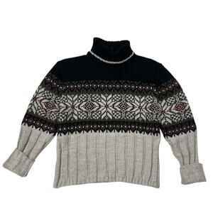 Vintage Fair Isle Knit Turtleneck Sweater Snowflake Nordic Pattern / Small -